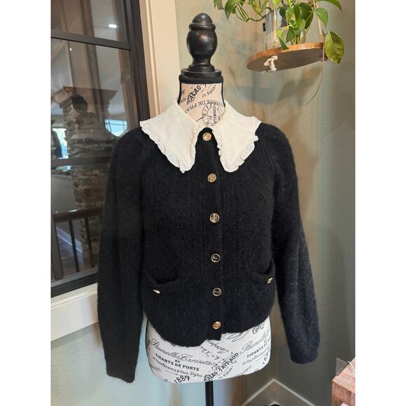 Sandro Knit Cardigan with Removable Ruffle Collar - Size 0 (XS/S)